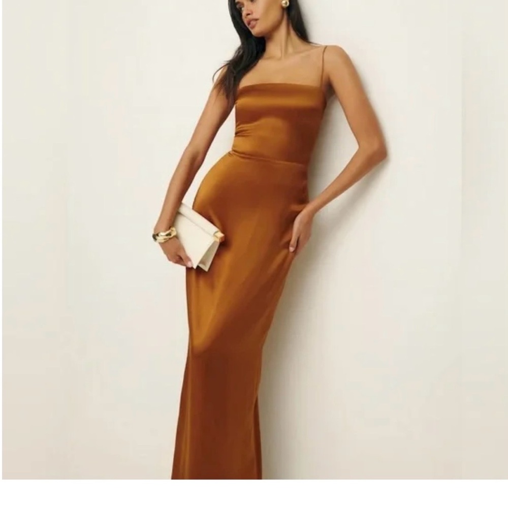 Reformation Bronze Silk Maxi Dress